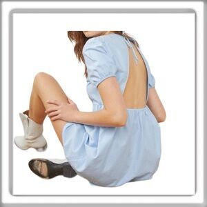 Sunday Best Baby Doll Saida Mini Dress Open Back Blue Short Sleeve Size Medium